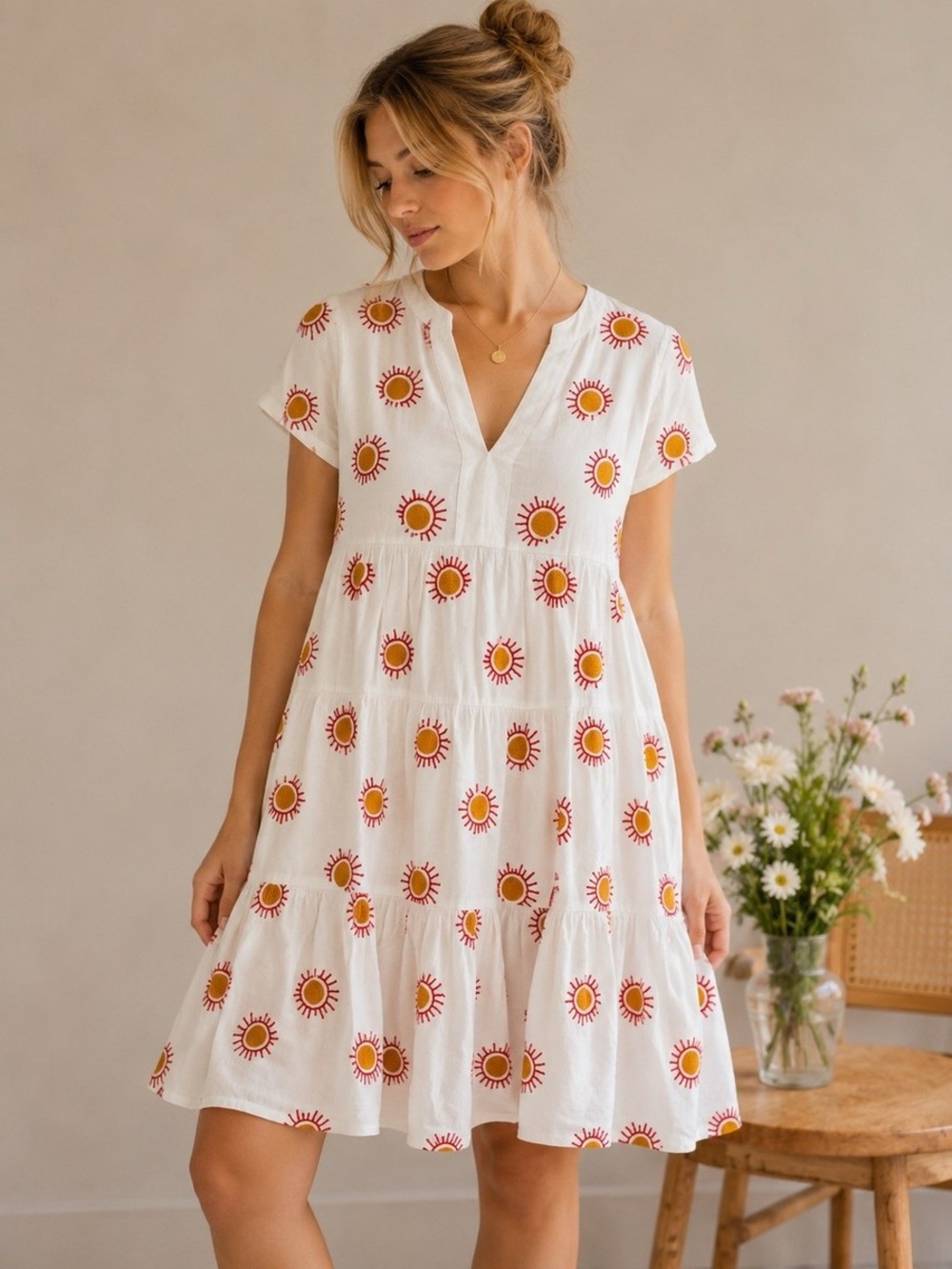 Maeve Anthropologie Sun Embroidered Tiered Midi Dress Size Large